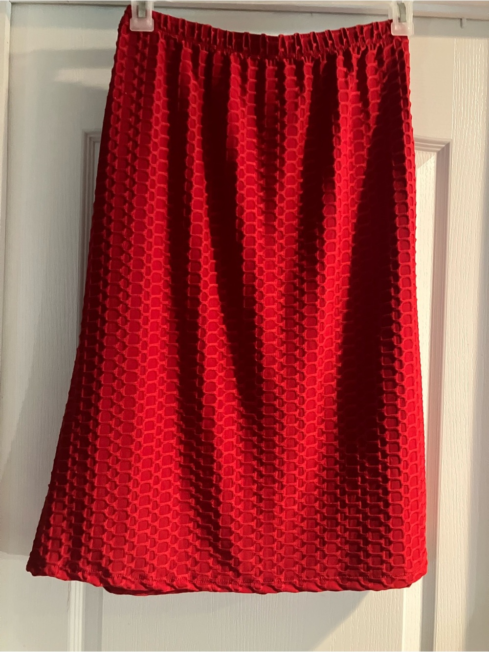Poof! Red Textured Midi Skirt